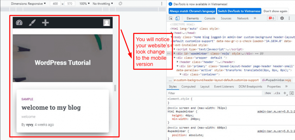 ¿Cómo ver la versión móvil del sitio de Wordpress desde el escritorio?