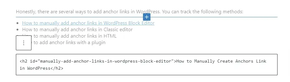 Agregar enlaces de anclaje en Wordpress 6