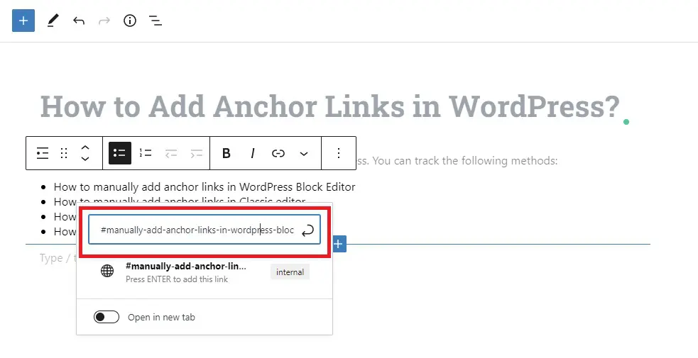 Agregar enlaces de anclaje en Wordpress 4