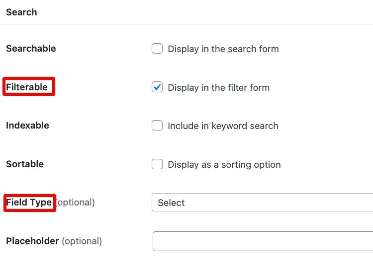 Configuración de un filtro de búsqueda personalizado.