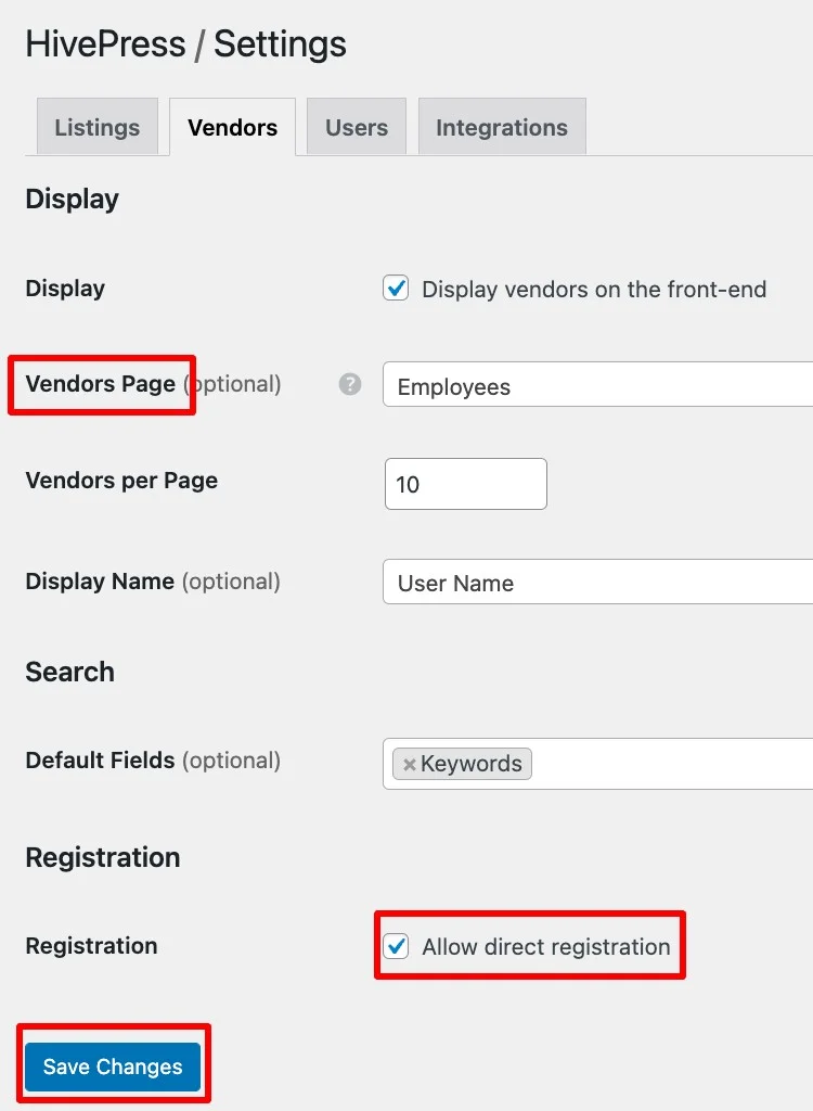 Configuración de una página de proveedor para un sitio web.