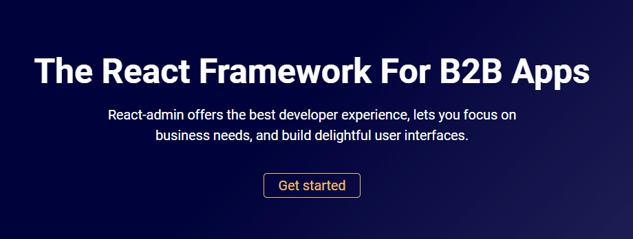 버튼 하나로 상단에 'The React Framework for B2B Apps'를 언급하고 아래에 간단한 설명을 언급하는 페이지 표시