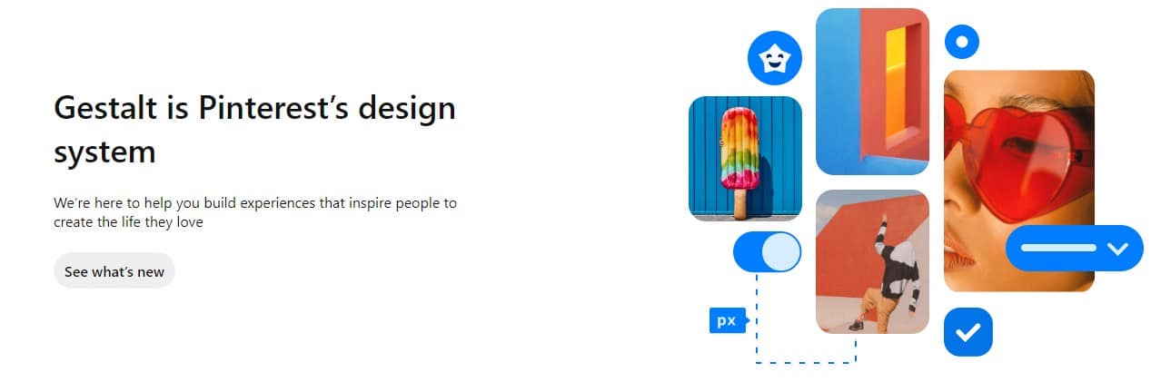 Mostrando diferentes desenhos em blocos retangulares arredondados à direita e descrição à esquerda