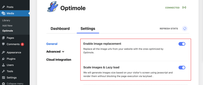 La configuración predeterminada funciona para la mayoría de los sitios web