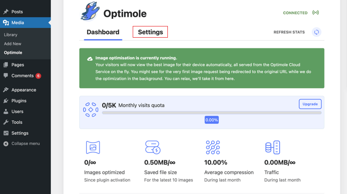 يبدأ Optimole في تحسين صورك تلقائيًا