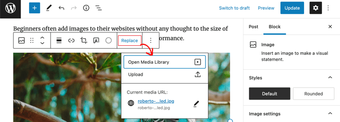 แทนที่รูปภาพจาก Media Library