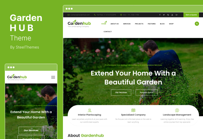 Tema HUB de jardim - Tema WordPress de paisagismo de gramado