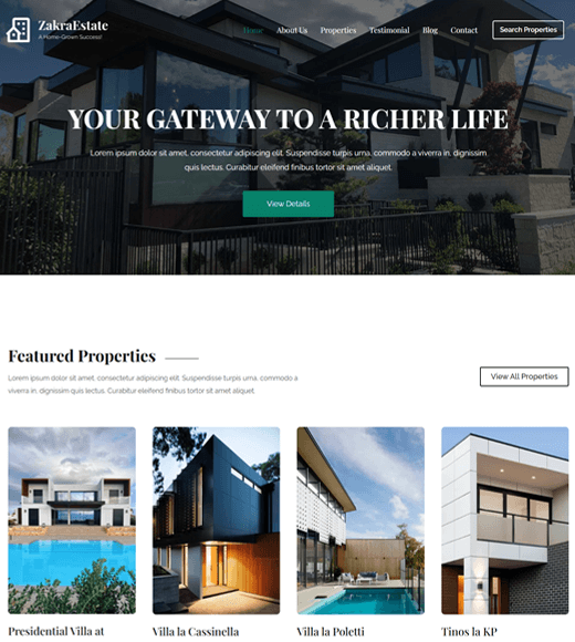 Motywy WordPress na temat Zakra Best Real Estate