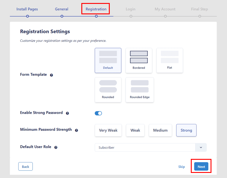 Configurar opciones de registro de usuario