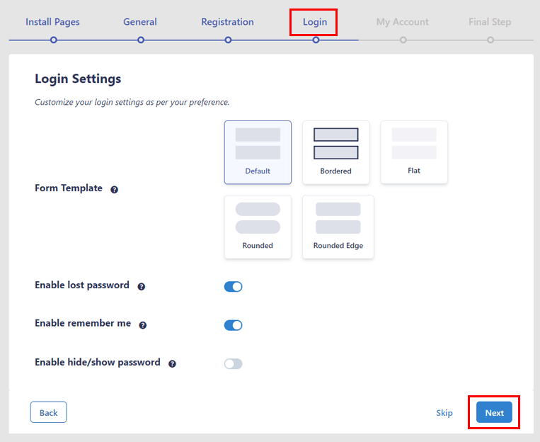 Configurar opções de login