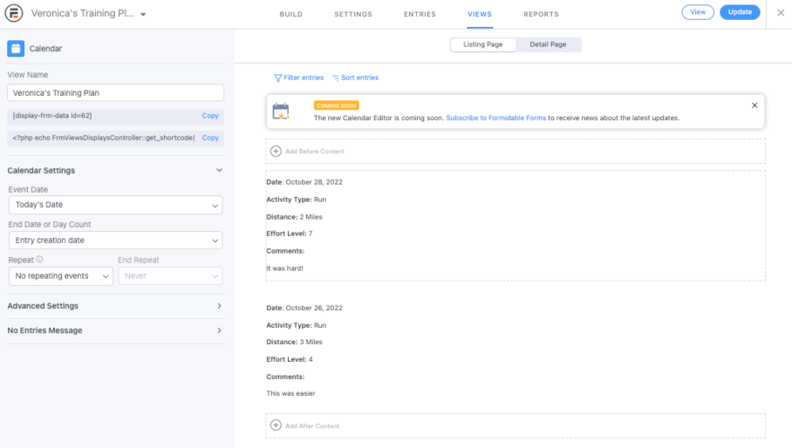 Der Formulareintrag wird im Backend des Plugins angezeigt