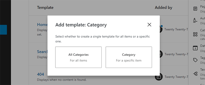 Crea modello di categoria