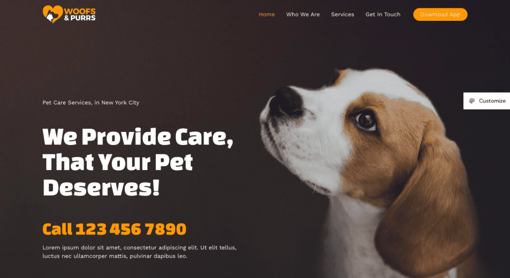 เทมเพลต Pet Services Elementor