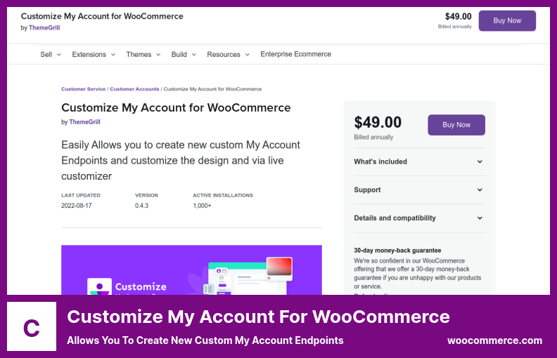 تخصيص حسابي لبرنامج WooCommerce الإضافي - يتيح لك إنشاء نقاط نهاية حسابي مخصصة جديدة