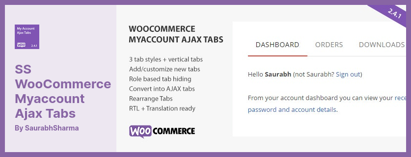 SS WooCommerce Myaccount Ajax Tabs Plugin - Vous permet de personnaliser les onglets WooCommerce Myaccount