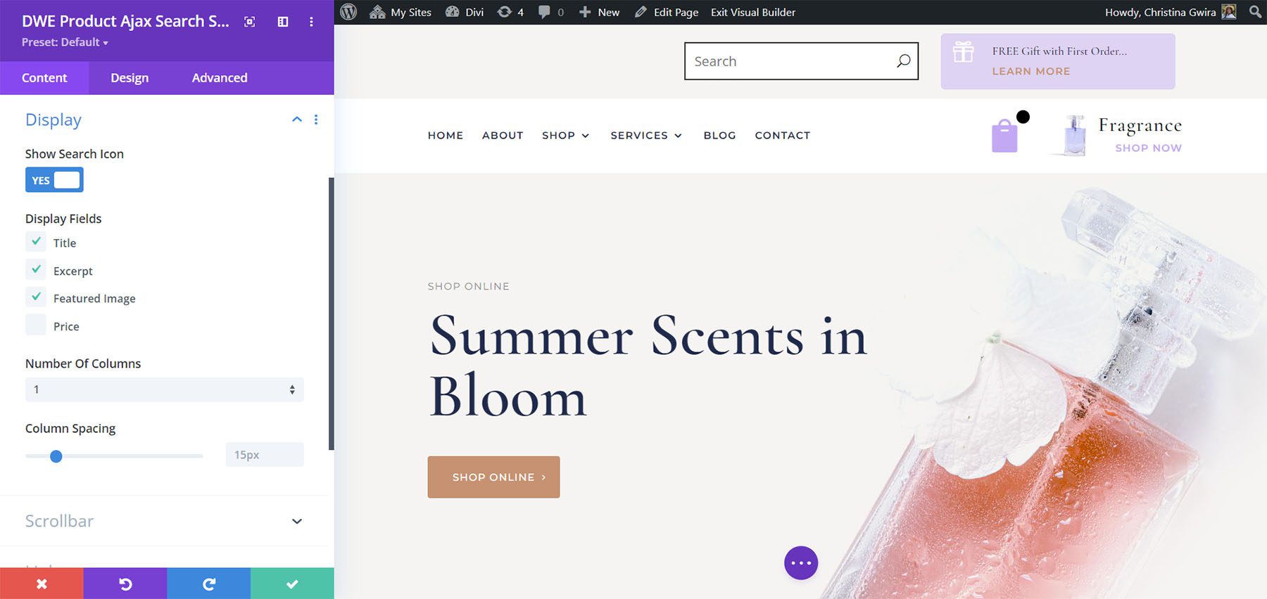 Divi WooCommerce Producto extendido Búsqueda Ajax