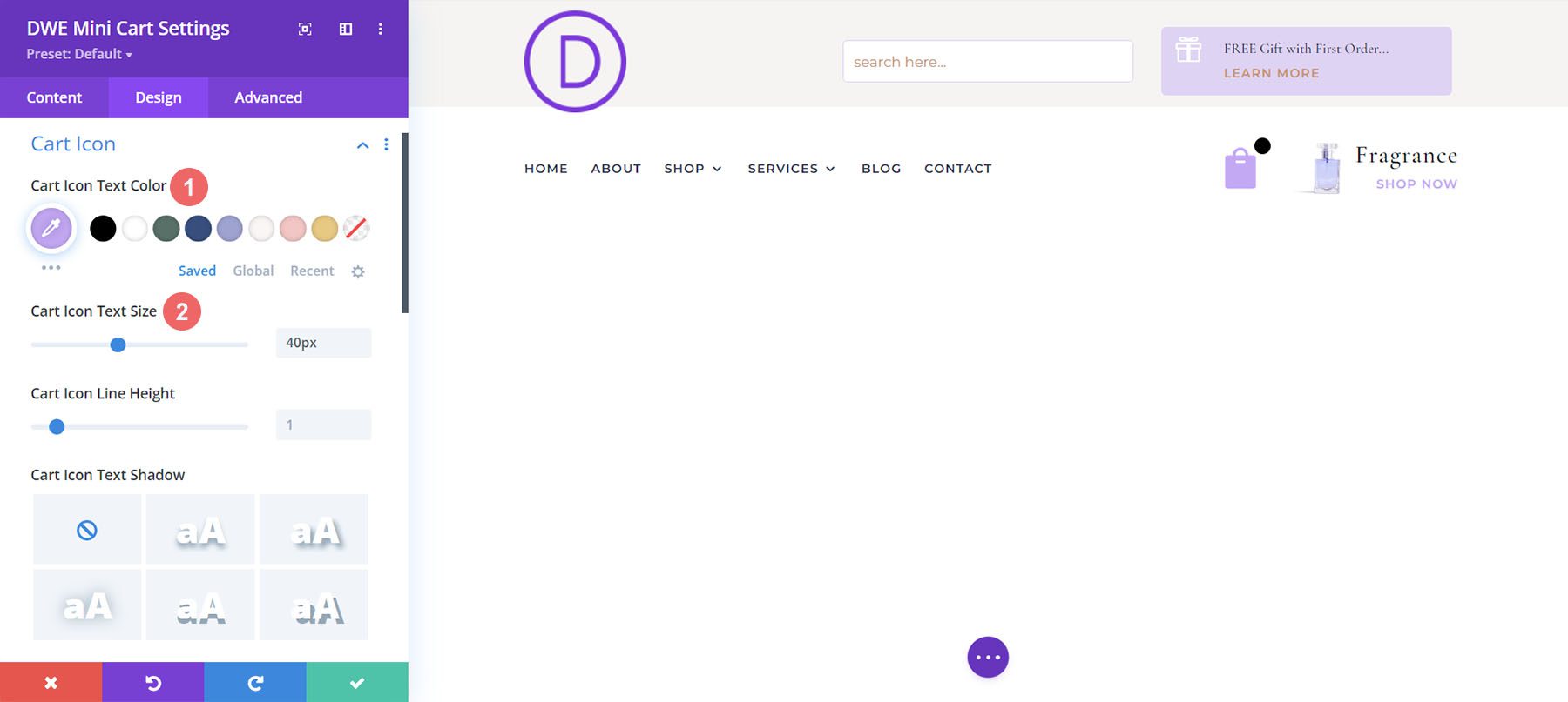 Minicarrito extendido Divi WooCommerce