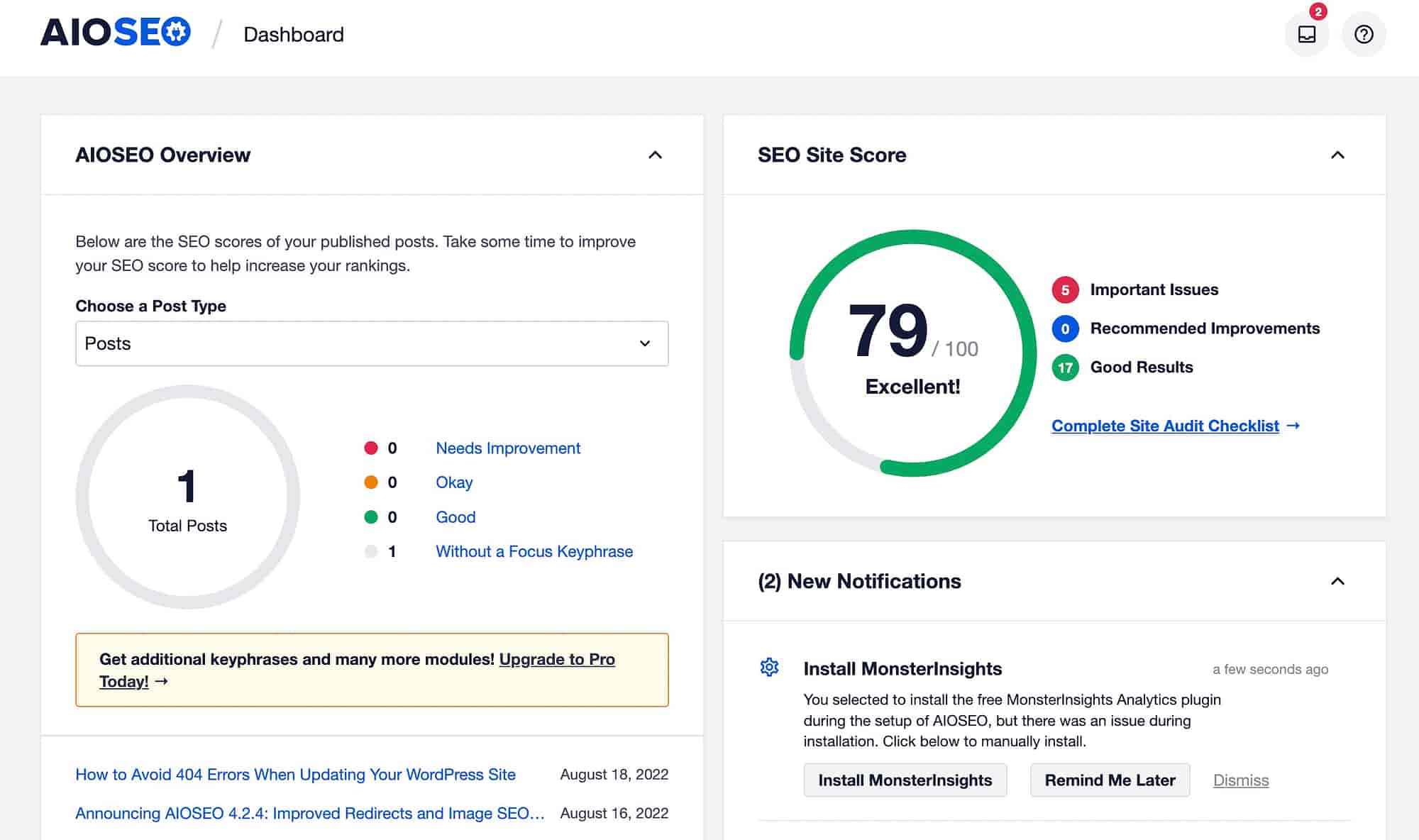 All-in-One SEO vs. Yoast vs. Rank Math Dashboard