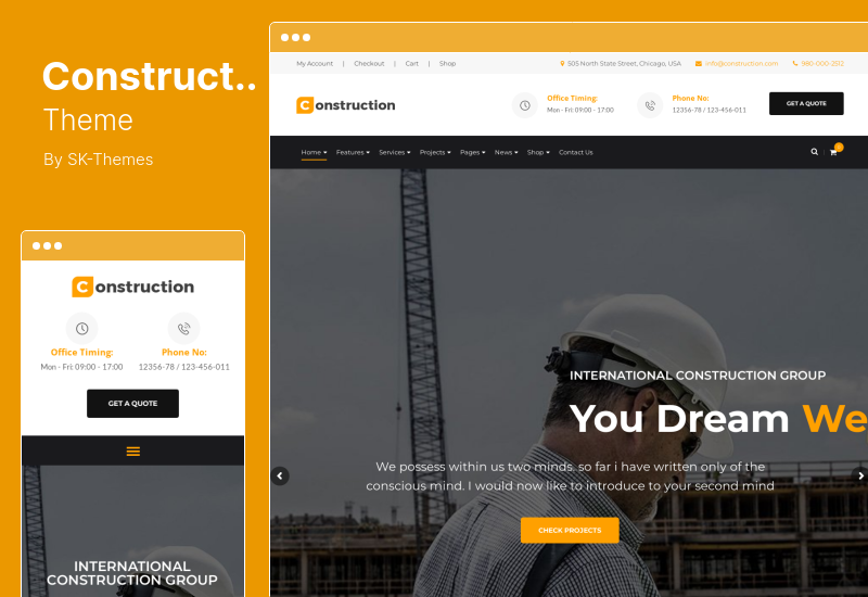 Tema de construcción - Tema de WordPress para negocios de construcción y renovación