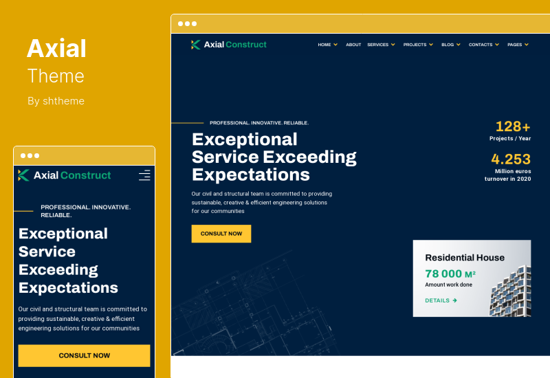 Axial 主題 - 建築公司 WordPress 主題