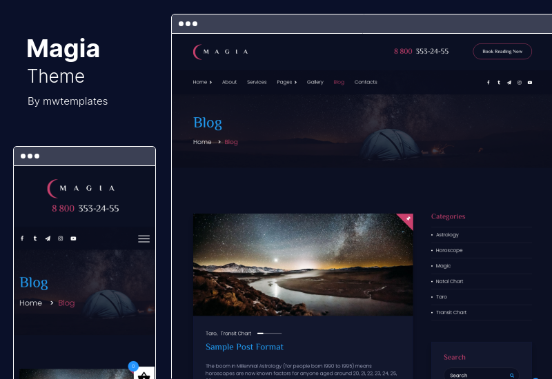 Magia Theme - นักโหราศาสตร์ WordPress Theme