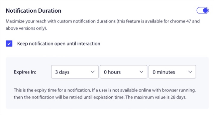 Définir la durée de la notification push