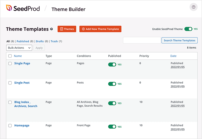 Seedprod Theme Builder-Vorlagendateien