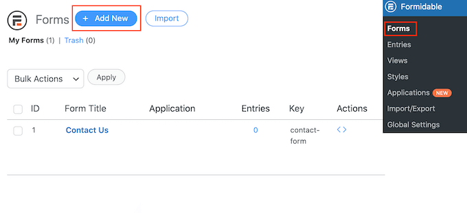 创建一个新的 WordPress 表单