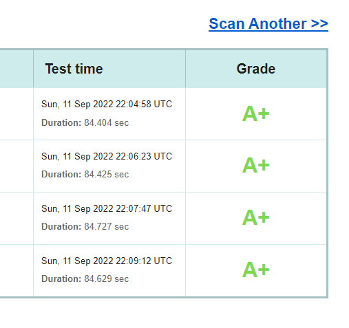 Os resultados de um relatório de certificado SSL