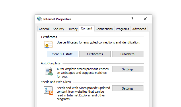 Limpe a barreira SSL no Windows.