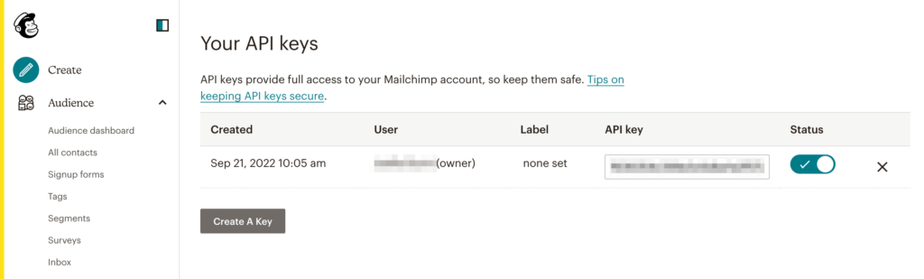 Mailchimp API キー