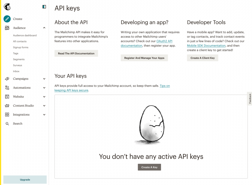 Crear clave API de Mailchimp