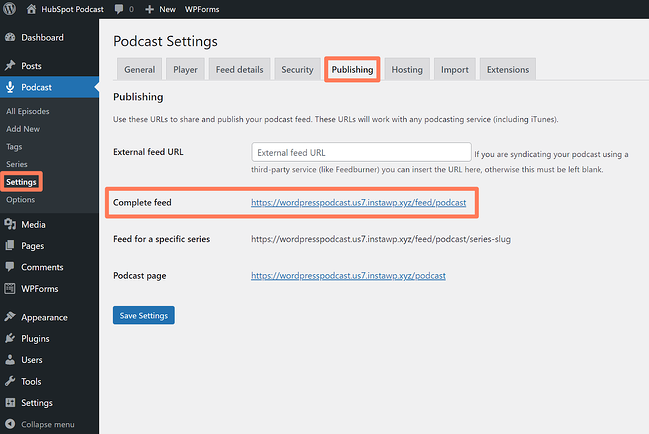 إعدادات استضافة pda-wordpress-podcast