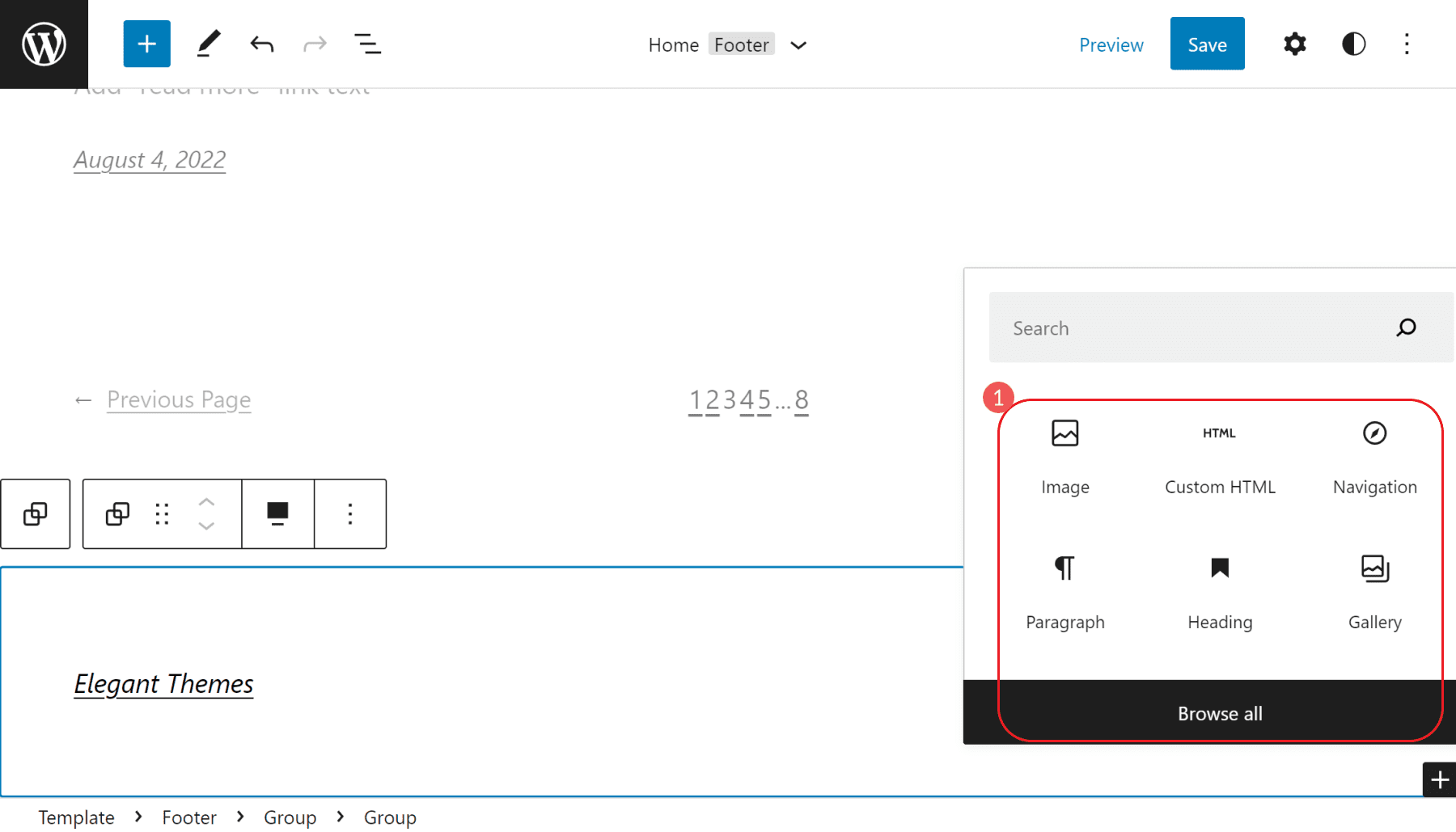 块编辑器 - 编辑 WordPress 页脚步骤 4