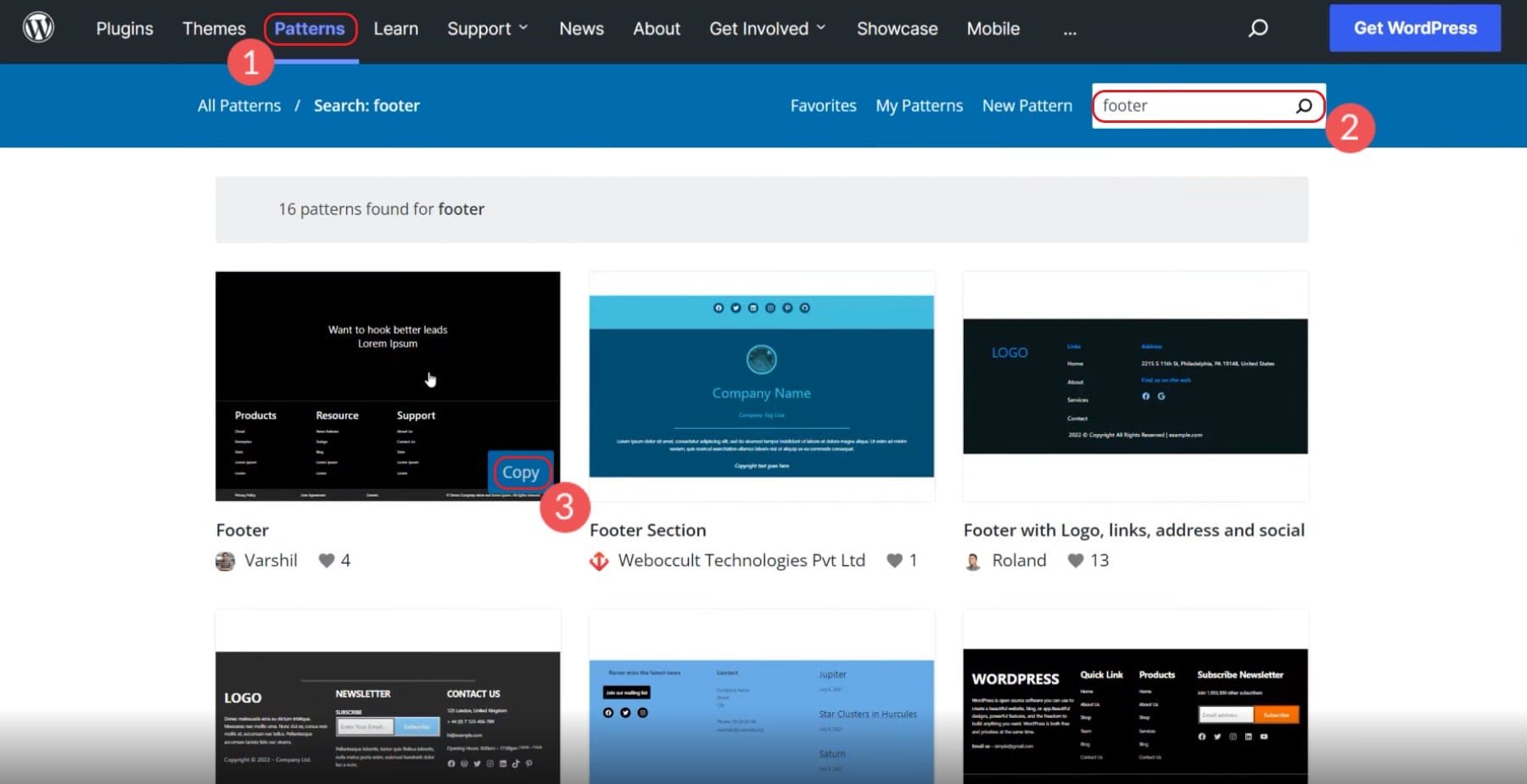 Tambahkan Pola Footer Blok WordPress - 1-3