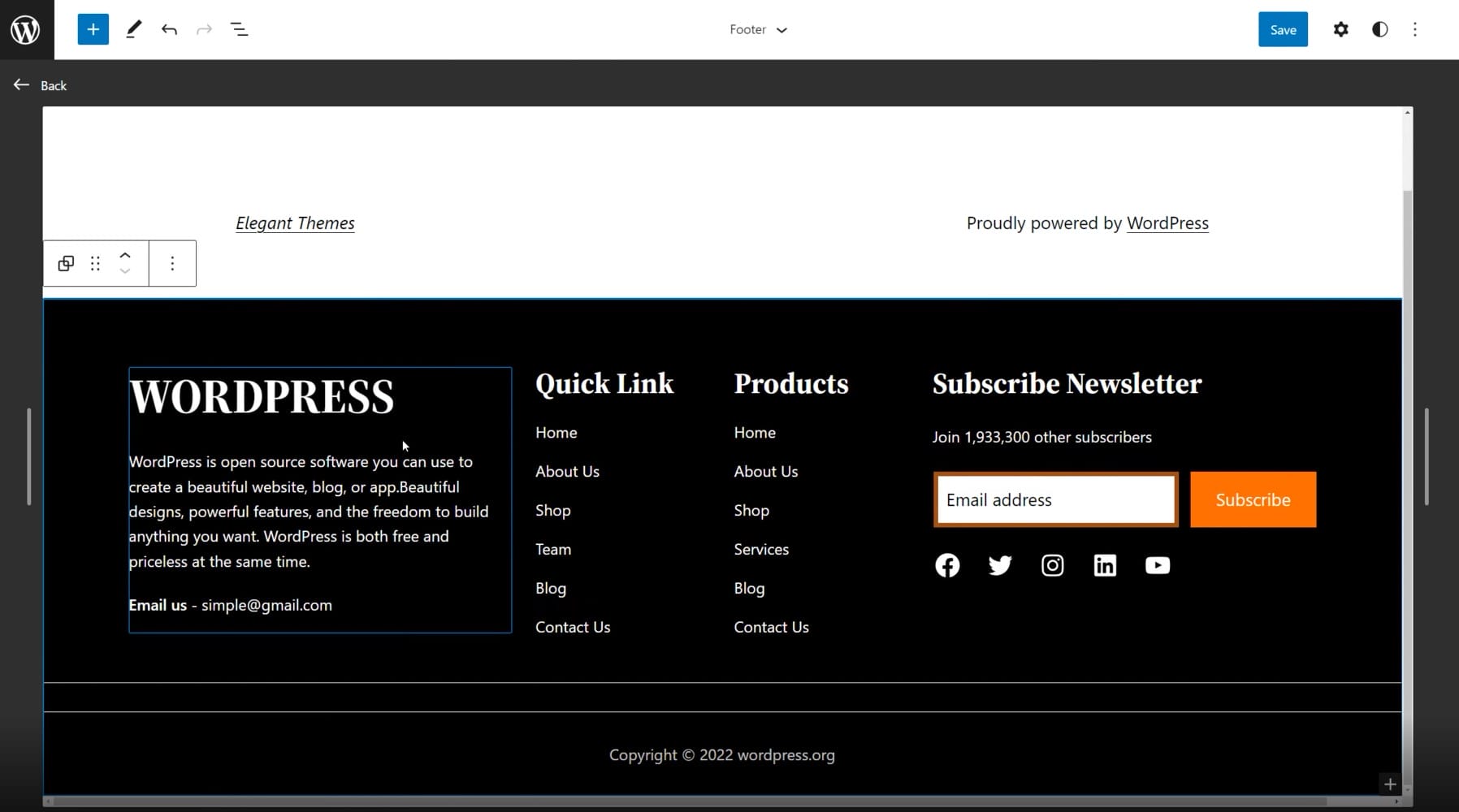 Tambahkan Pola Footer Blok WordPress - Hasil