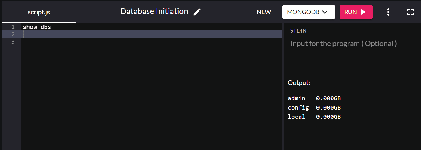 Questo è un frammento di codice per visualizzare i database esistenti nel sistema.