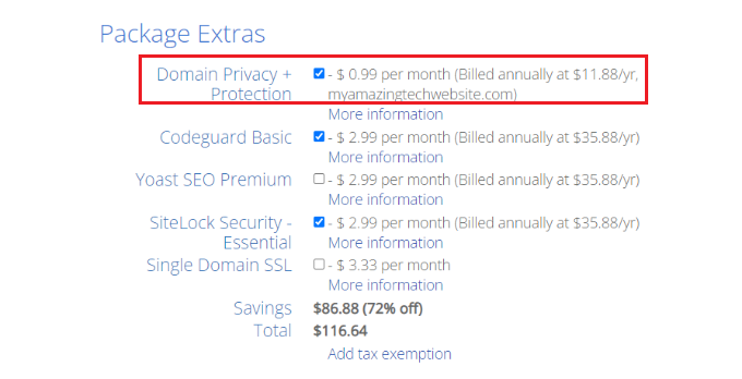 Pastikan privasi domain ditambahkan