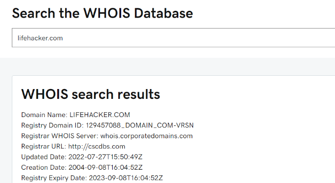 banco de dados WHOIS