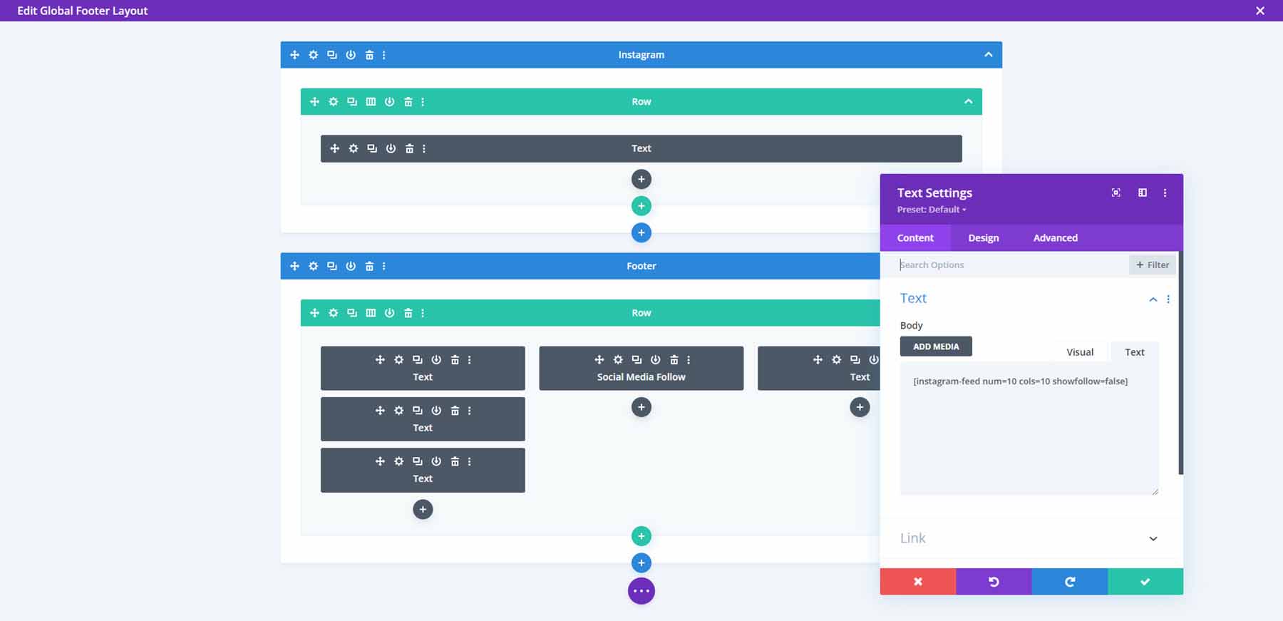 Divi 사진 포트폴리오 바닥글