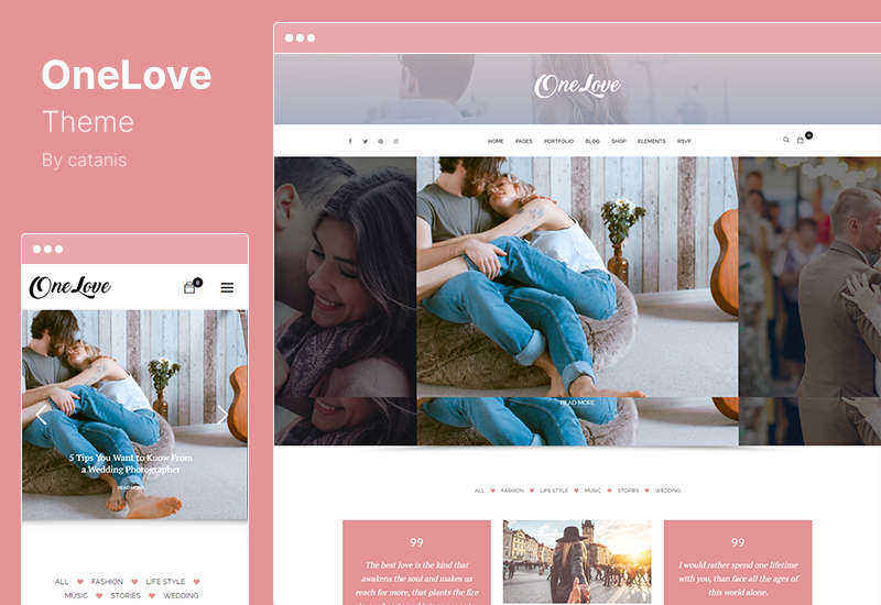 Tema OneLove - O tema WordPress de casamento multiuso elegante e limpo