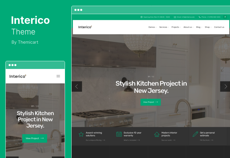 ธีม Interico - การออกแบบภายในและสถาปัตยกรรม WordPress Theme