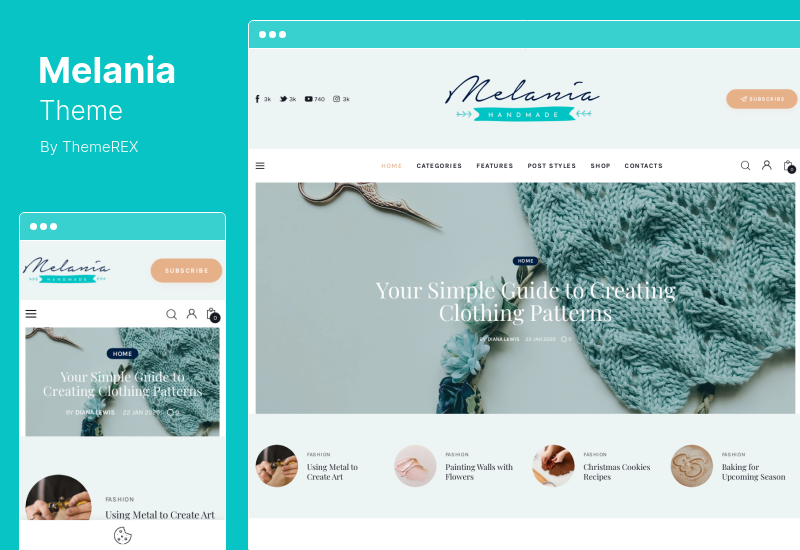 Melania Theme - บล็อกแฮนด์เมด & ร้านหัตถกรรม Artistic WordPress Theme