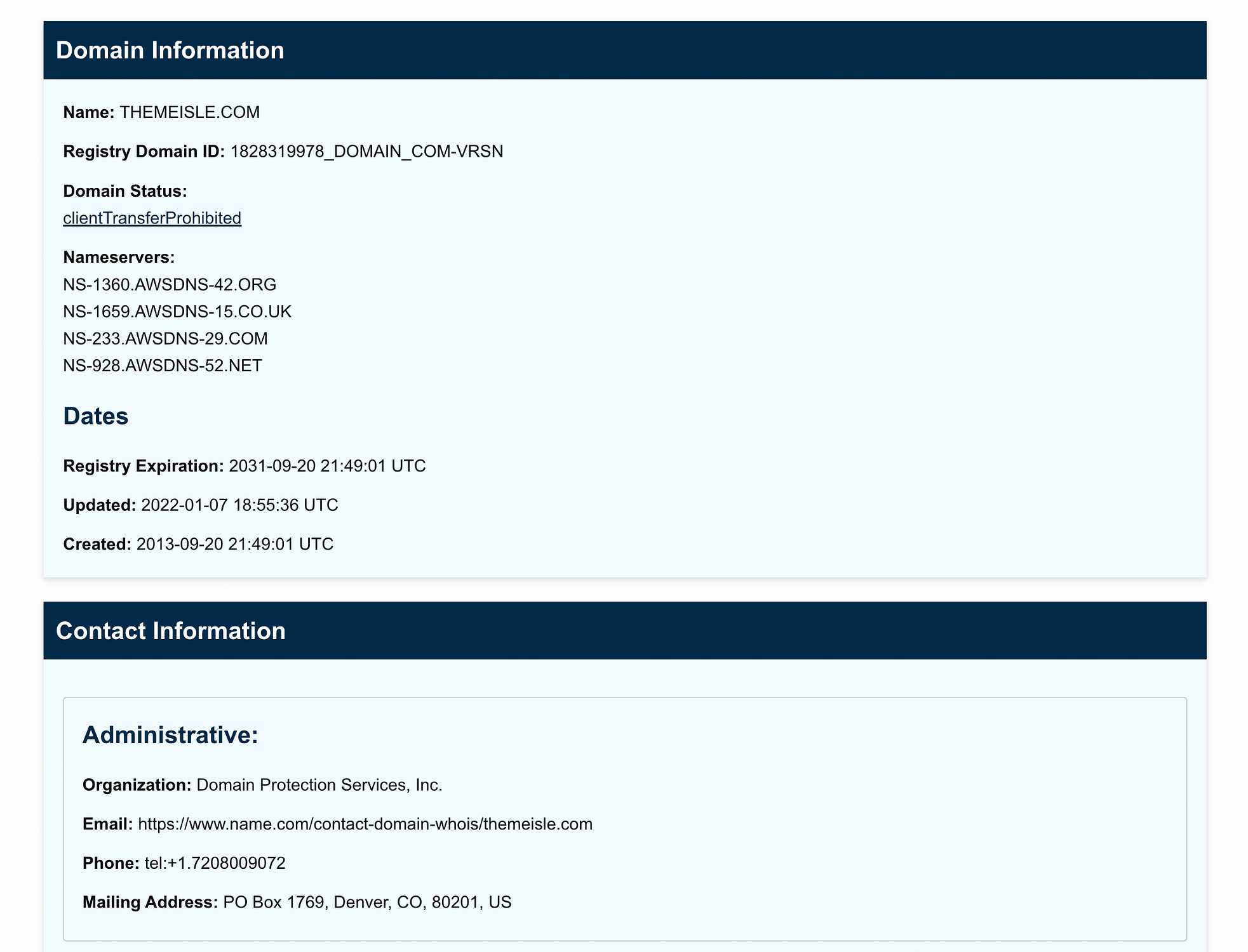 Eine Domänennamensuche mit dem ICANN Lookup-Tool.