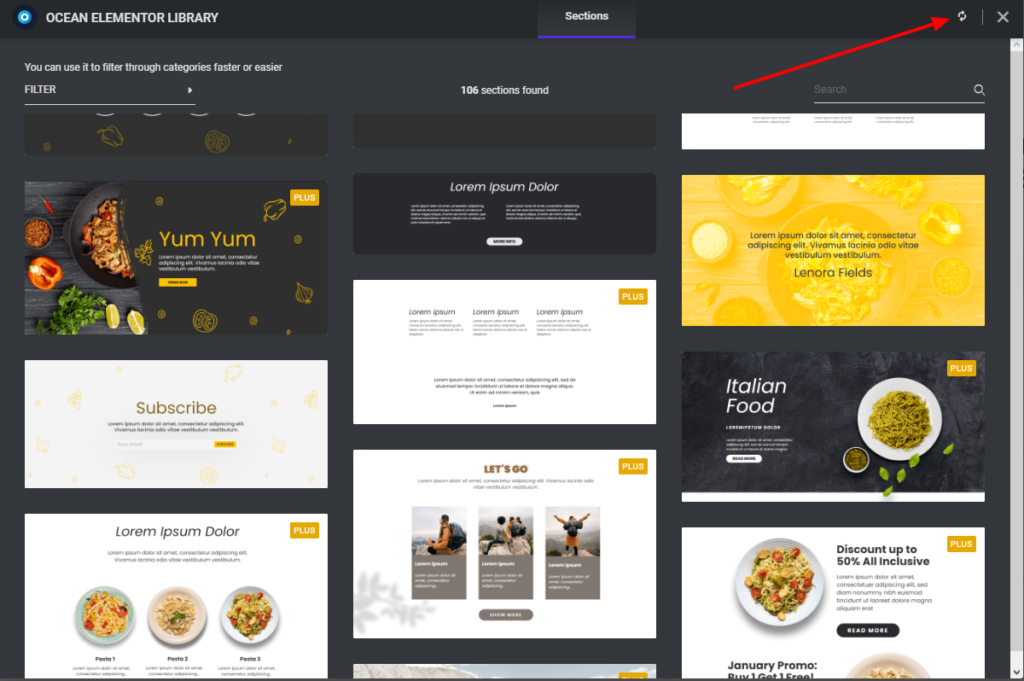 cum să sincronizați biblioteca de secțiuni oceanwp elementor pentru a obține acces la noile șabloane