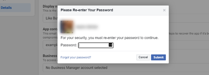 Geben Sie Ihr Facebook-Passwort erneut ein