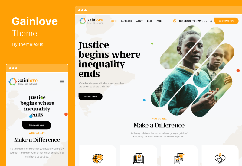 Tema Gainlove - Tema WordPress de caritate nonprofit