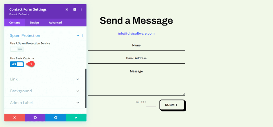 Divi Basic Captcha แบบฟอร์มติดต่อ ใช้ Captcha พื้นฐาน