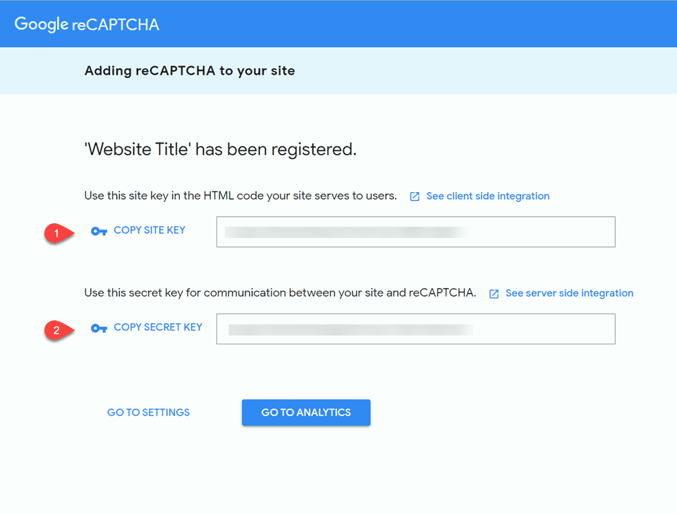 Divi ReCaptcha แบบฟอร์มการติดต่อ คีย์ไซต์ คีย์ลับ