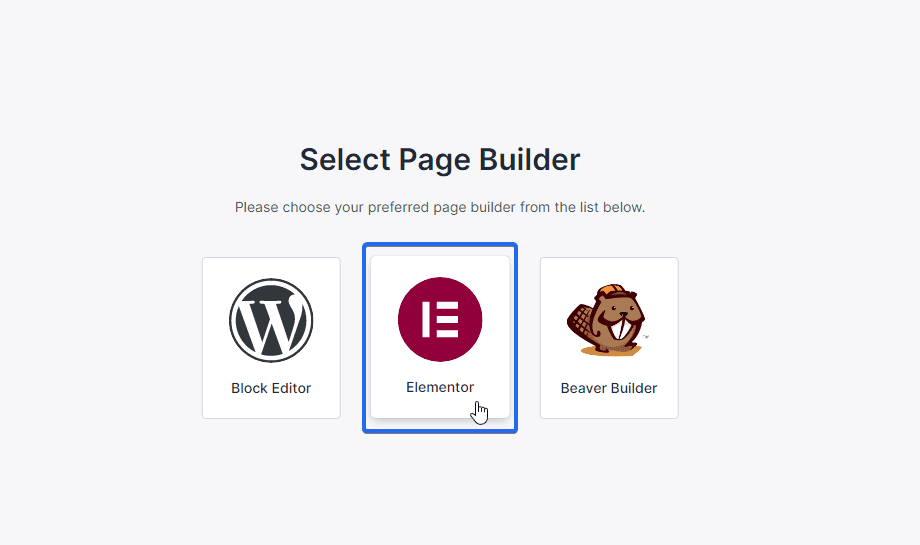 Sélectionnez le constructeur de pages Elementor